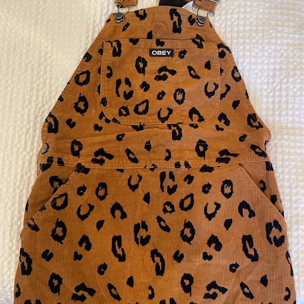 OBEY corduroy cheetah print overall dress